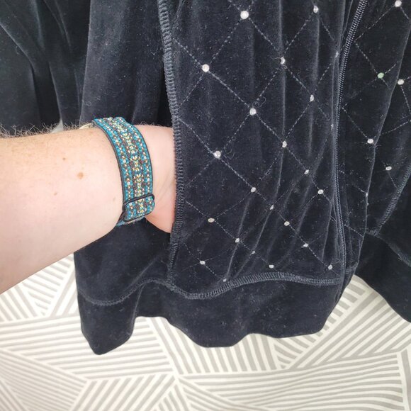 Quacker Factory Black Velvet Jacket Plus 1X Zip Up Casual Quilted Gemstone - Picture 4 of 6